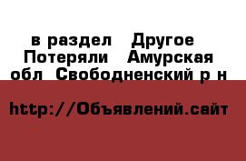  в раздел : Другое » Потеряли . Амурская обл.,Свободненский р-н